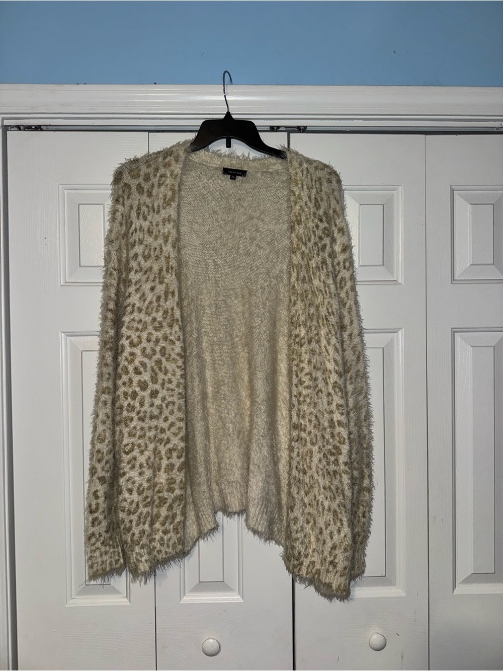 Verve Ami Fuzzy Leopard-Print Open Cardigan - Cream/Tan